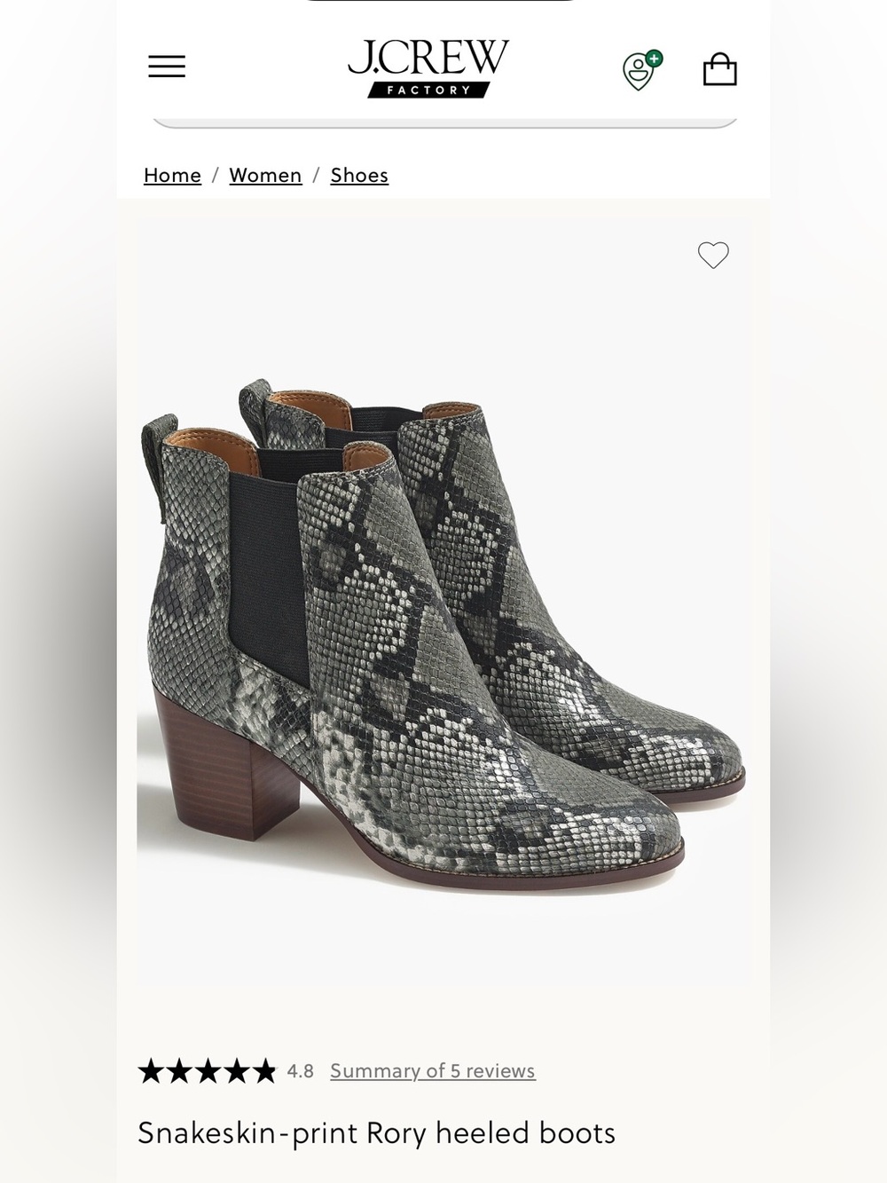 J. Crew Factory Snakeskin-Print Chelsea Ankle Boots in Gray